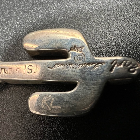 Vtg Earl Plummer Signed Sterling Silver Inlay Cactus Pendant Necklace Ball Chain - Picture 7 of 8